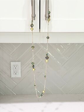 Napier Elegant Beaded Long Necklace in Green, Blue, and Gold